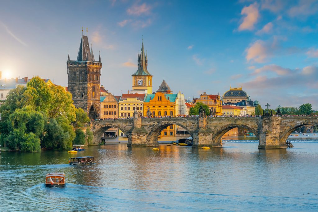 Downtown Prague city skyline, old town cityscape, Czech Republic